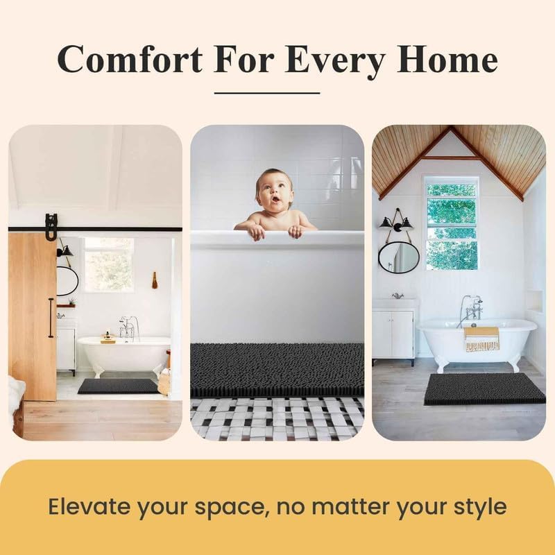 MAYSHINE Bathroom Rug Set 24x16, Soft Plush Chenille Bath Mat, PVC Non-Slip Backing, Absorbent, Washable, Quick-Dry, Sage Green