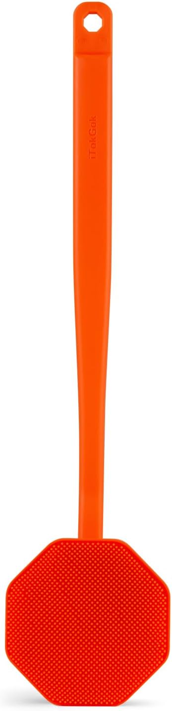 iTokGoK® Silver-Infused Silicone Back Scrubber with Long Handle Back Brush for Shower,Back Brush Long Handle for Men and Women,Ergonomic No-Slip Handle, Long-Lasting (Orange)