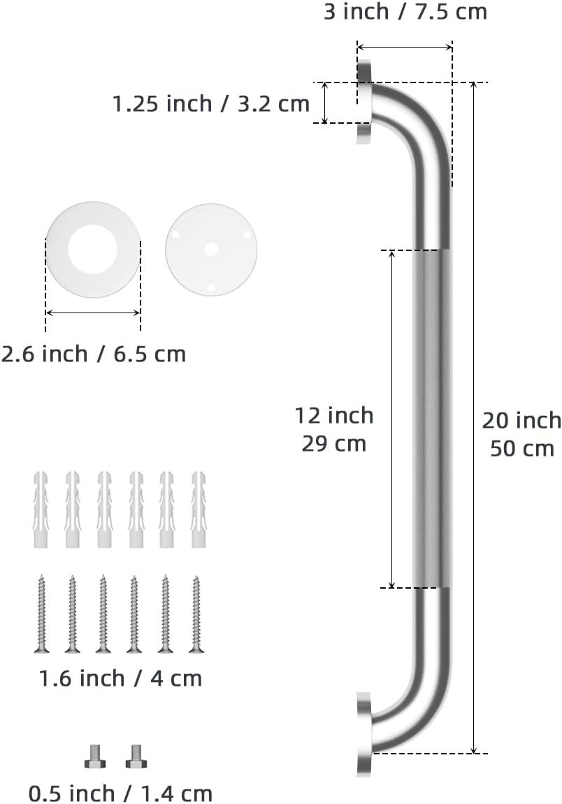 20 Inch Anti Slip Shower Grab Bar, Munzong 2 Pack Stainless Steel Bathroom Grab Bar, Brushed Nickel Knurled Bathroom Balance Bar,Safety Hand Rail Support Handicap Elderly Senior Assist Bath Handle
