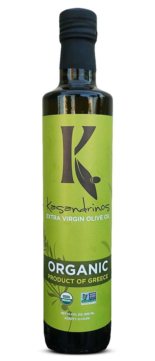 Kasandrinos Organic Olive Oil Extra Virgin, Polyphenol Rich Greek Olive Oil, 100% Organic First Cold Pressed, Mild + Delicate Flavor, Verified by Non GMO, 500 ml / 16.9 oz