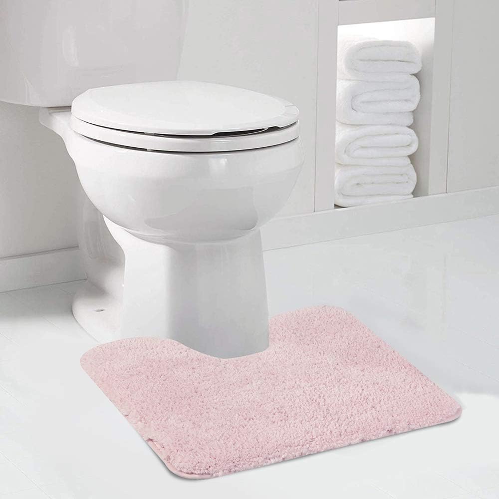 Walensee Contour Rug (20x24, Blush) Non Slip Bath Mat, Soft Microfiber Shaggy Mat, Machine Washable U Shape Toilet Rug