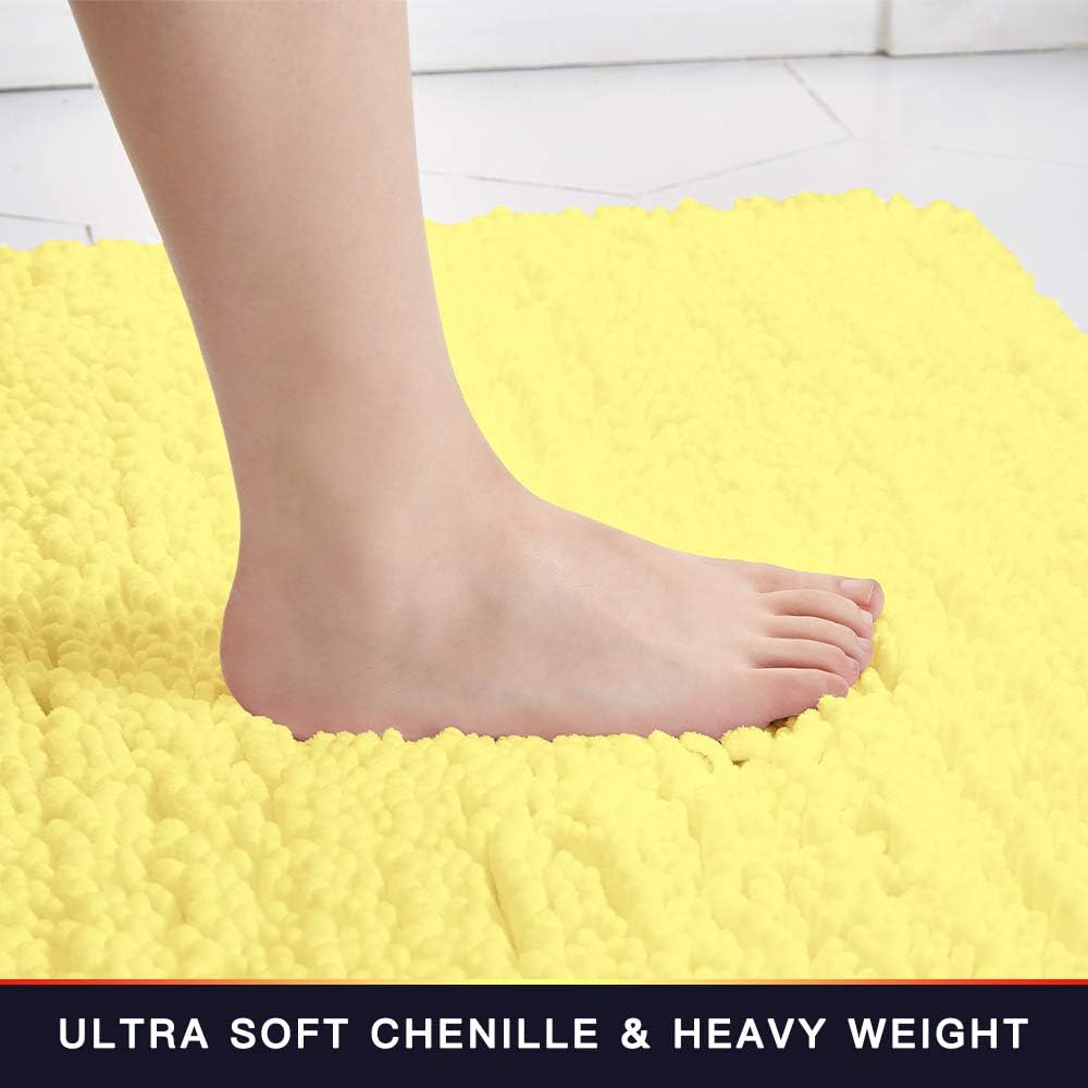 Walensee Bathroom Rug Non Slip Bath Mat (32x20 Inch Yellow) Water Absorbent Super Soft Shaggy Chenille Machine Washable Dry Extra Thick Perfect Absorbant Best Large Plush Carpet for Shower Floor