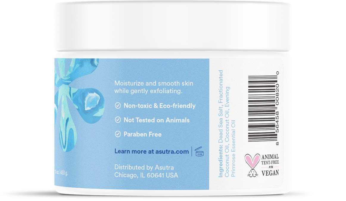 ASUTRA Dead Sea Salt Essential Oil Body Scrub Exfoliator (Revitalizing Coconut), 16 oz - Ultra Hydrating, Gentle, & Moisturizing - Coconut and Evening Primrose Oils