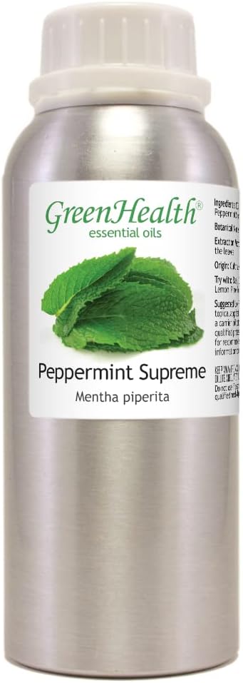 Peppermint Essential Oil – 100% Pure Mentha Piperita – GreenHealth – 8 fl oz (237 ml) Aluminum Bottle with Plug Cap – Aromatherapy, Diffusers, DIY, Candles, Fresh Home Scent