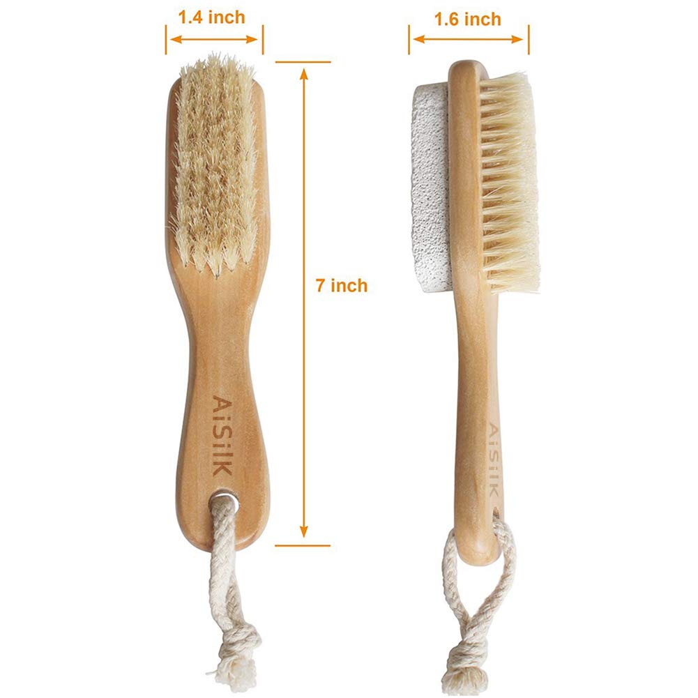 Foot Natural Bristle Brush & Pumice Stone Combo W/Rope wooden handle - Exfoliator Pedicures Calluses Remover - Smoother Body skin, feet, elbow Scrubber for Massage SPA Sauna and more