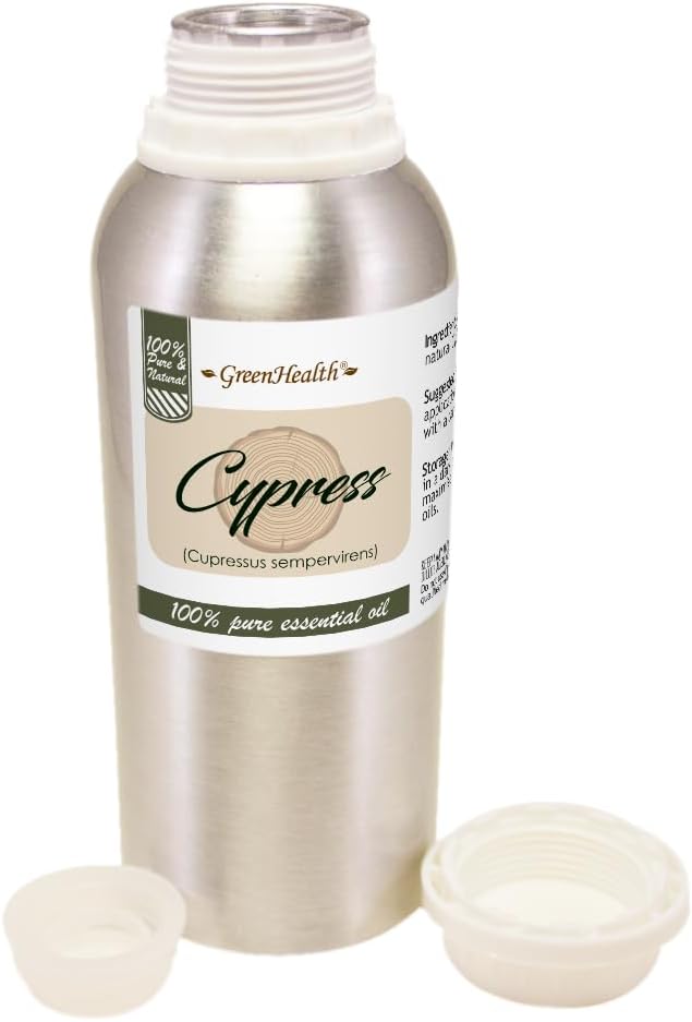 Cypress Essential Oil – 8 fl oz (237 ml) Aluminum Bottle w/Plug Cap – 100% Pure Essential Oil – GreenHealth