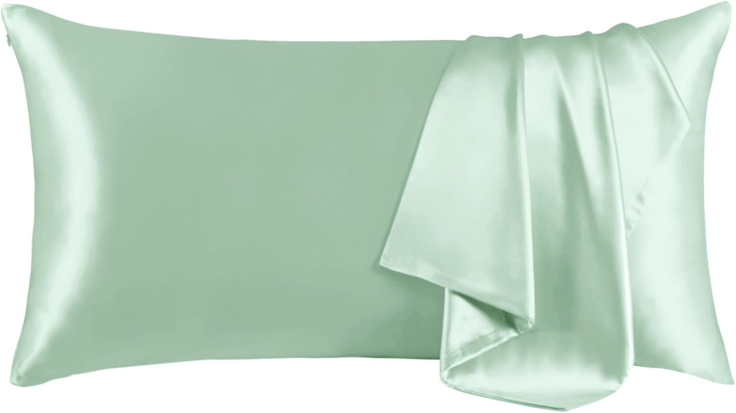 THXSILK Set of 2 100% Mulberry Silk Pillowcase for Hair and Skin, Pure Mulberry Silk Pillow Cases Ultra-Soft, Hypoallergenic Pillow Case Cover with Zipper (California King 20"x40", Turquoise Green)