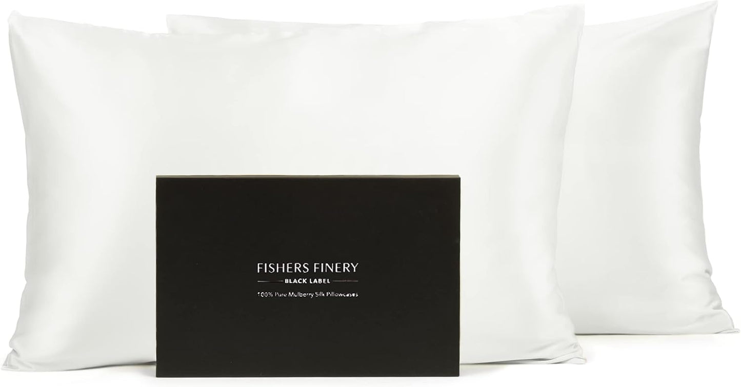Fishers Finery 30mm 100% Pure Mulberry Silk Pillowcase Set, Quality Tested (White, King, 2 Pack)