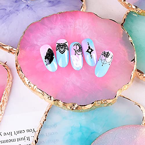 2 Pcs Resin Nail Art Palette, Nail Art Painting Palettes Gold Edge Nail Holder Nail Art Display Board