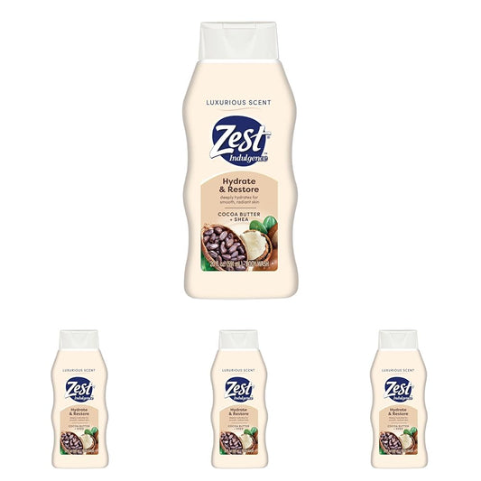 Zest Body Wash - Enriched with Wild Cocoa Butter and Shea - Hydrating Body Soap - Suitable for All Skin Types - Cocoa Butter and Shea - 20 oz (Pack of 4)