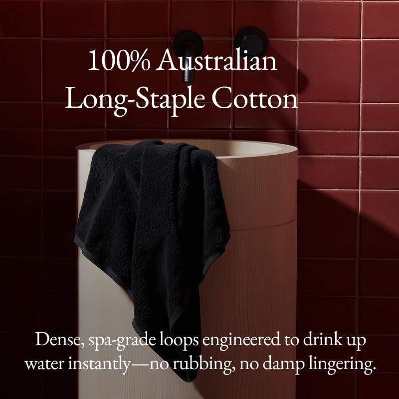 Italic Ultraplush 100% Australian Cotton Towels - Set of 2 Luxury Bath Towels, Quick Dry Plush and Absorbent, Heavy Duty Large Bath Towels, 800GSM Towels for Bathroom & Spa (Black)