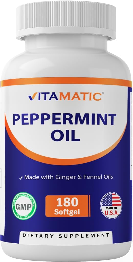 Vitamatic Peppermint Oil Gel with Ginger & Fennel Oils, 550mg per Serving, 180 Softgels