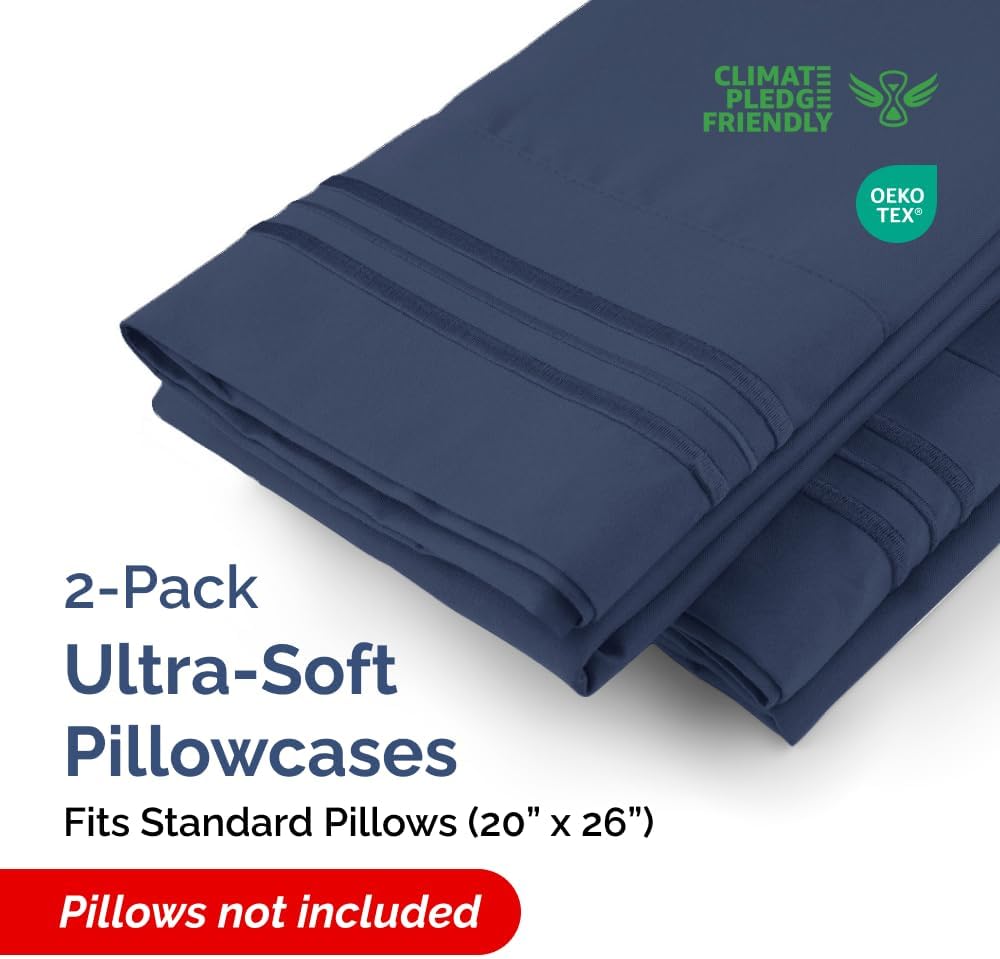 Standard Pillow Cases Set of 2 - Ultra-Soft Hotel Quality Pillowcase Covers - Comfy & Wrinkle Free - Stain & Fade Resistant - Machine Washable Pillow Protectors - 2 Piece Set - Standard Size Navy Blue