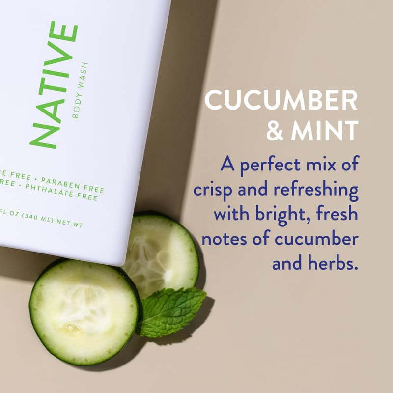 Native Body Wash Contains Naturally Derived Ingredients | For Women & Men, Sulfate, Paraben, & Dye Free Leaving Skin Soft and Hydrated | Cucumber & Mint 18 oz - 2 Pk
