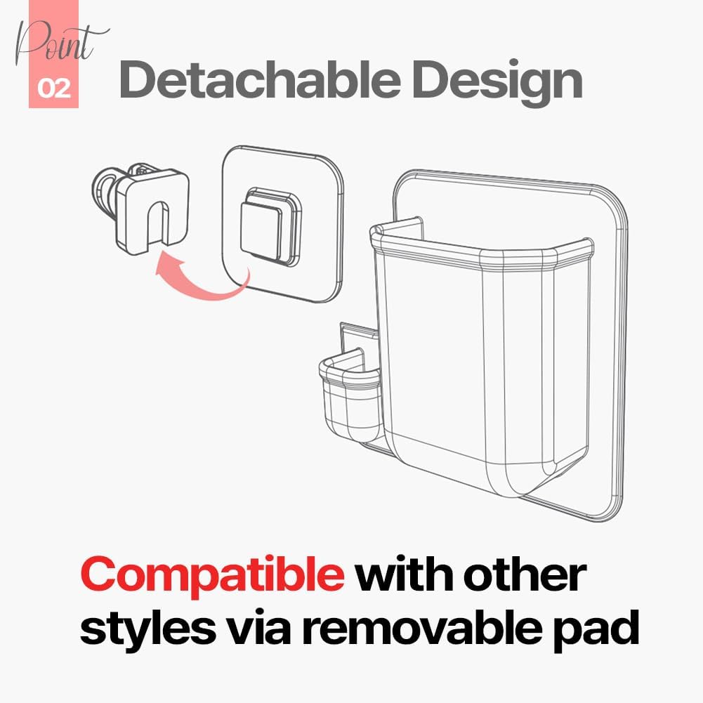 Silicone Wall Mounted Organizer - Made in Korea, BPA Free - Storage with Hook - Bathroom and Living Room, Remote Control & Shower Caddy (Cupid(Navy), Poket Holder(Navy))