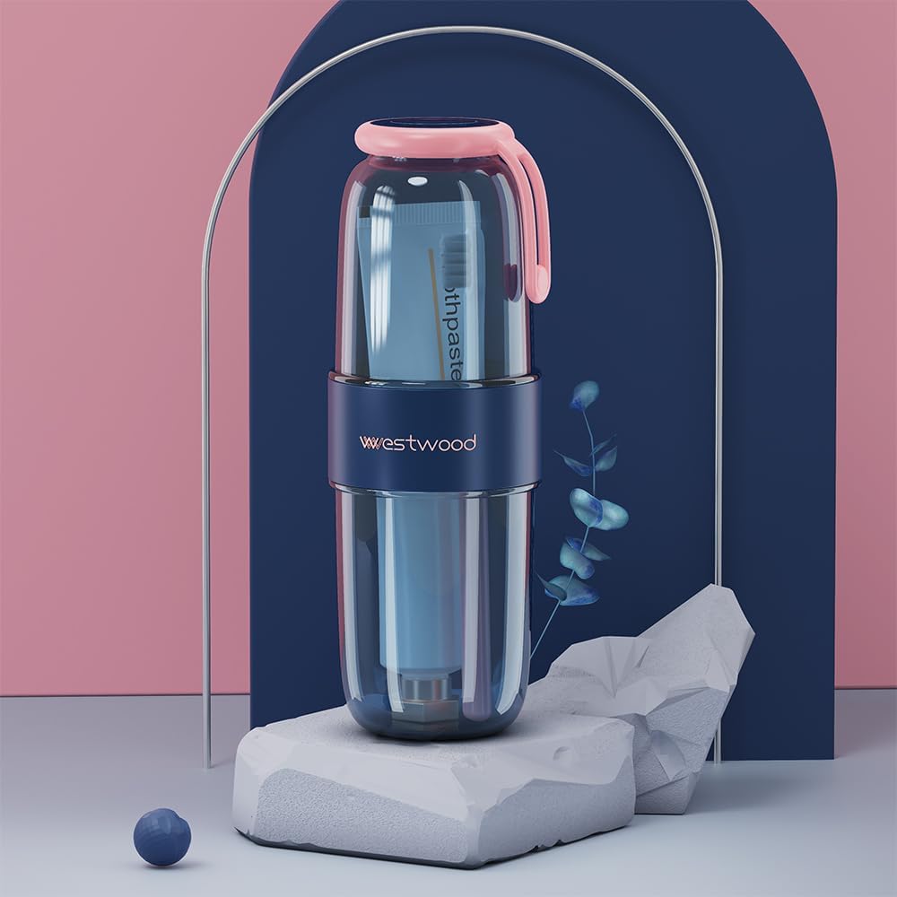 Luxury Transparent Blue Plastic Travel Toothbrush Holder Case with Cover, Portable Travel Toothbrush Cup, Storage Container for School Camping Business Trip Bathroom