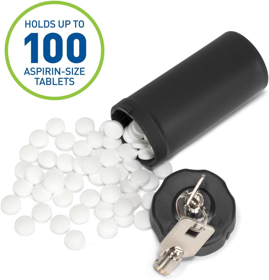 Ezy Dose Pill Box and Medicine, Vitamin Container, Safe for Money & Travel Items, Durable Canister, 2 Keys with Lock, Small