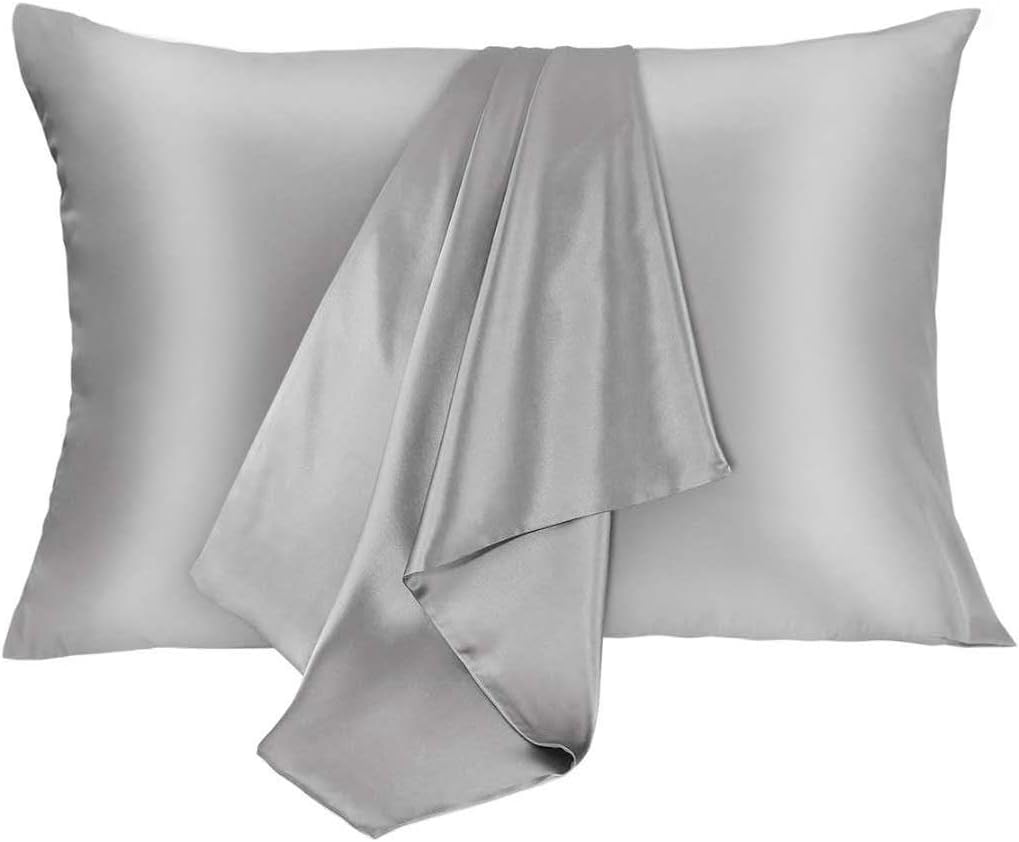Silk Pillowcase for Hair and Skin 2 Pack 100% Mulberry Silk Bed Pillowcase Hypoallergenic Soft Breathable Both Sides Silk Pillow Case with Hidden Zipper, King Size Pillow Cases (Grey)