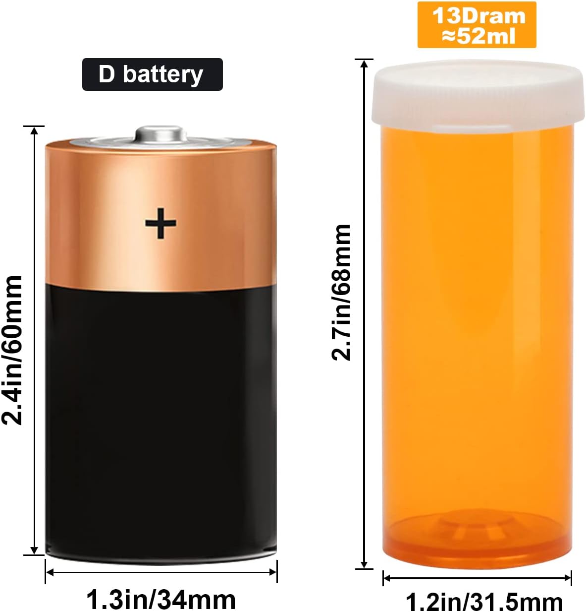 Empty Plastic Pill Bottles with Easy Open Snap Caps (Not Child Resistant), Prescription Medication Vials, Clear Containers, Pill Cases Dispenser Organizers (13 Dram, 12pcs)