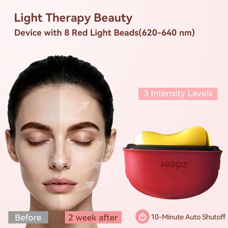 Electric Gua Sha Facial Tool – Heated Brass Face & Neck Massager with LED Red Light & Soothing Vibration, Smart Dual-Mode Design for Sculpting, Lifting & Skincare Relaxation