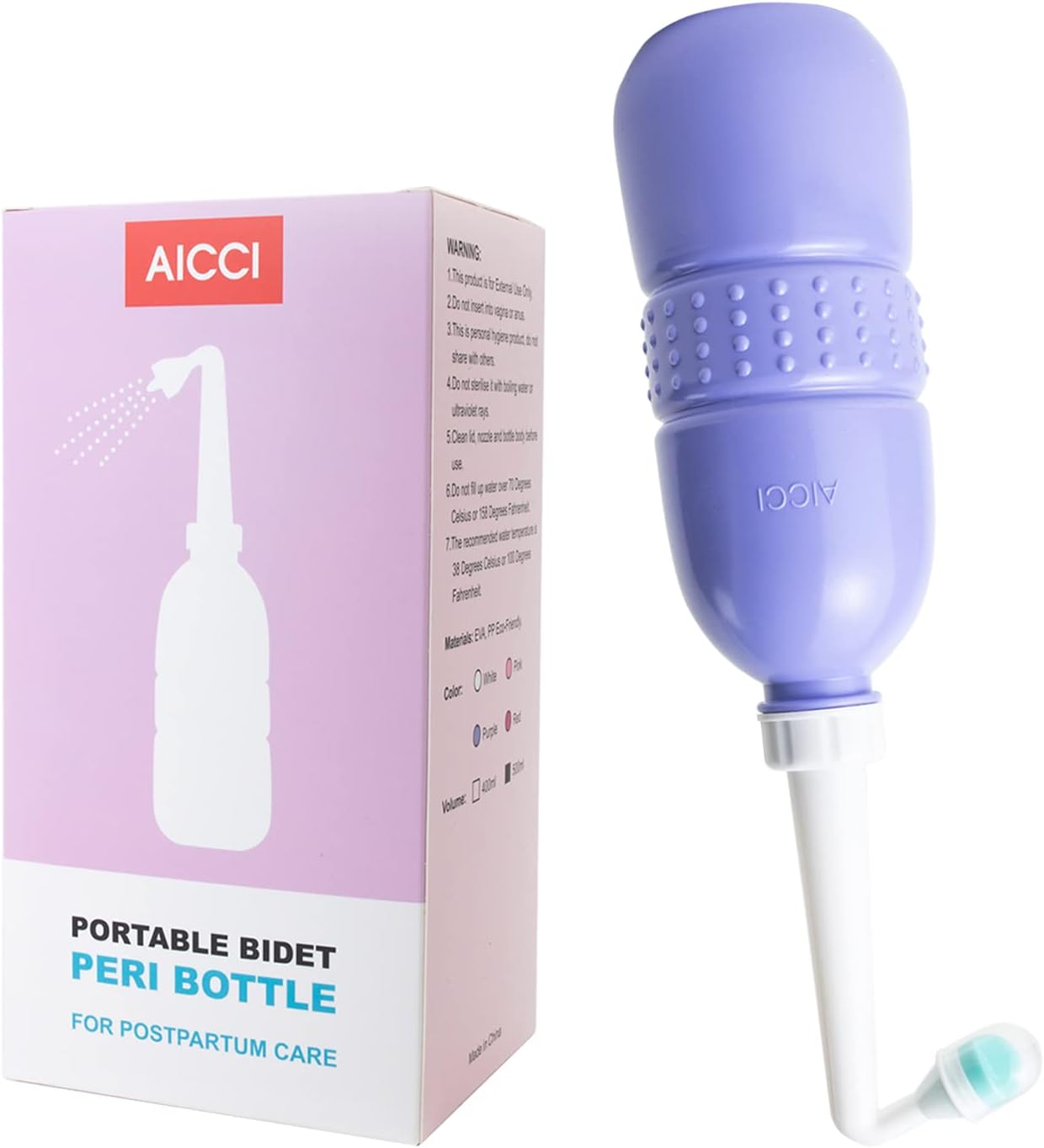Peri Bottle for Postpartum Care, Portable Travel Bidet for Women, 17oz Large Capacity Perineal Bottle for Feminine Hygiene with Travel Bag and Angled Nozzle (Purple)