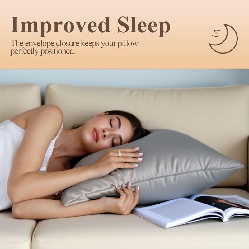 Juwenin Bedding,Luxury Satin Pillowcase with Zipper (Silky Satin Pillow Case for Hair) Set of 2 (Dark Grey, Queen(20''x29''))