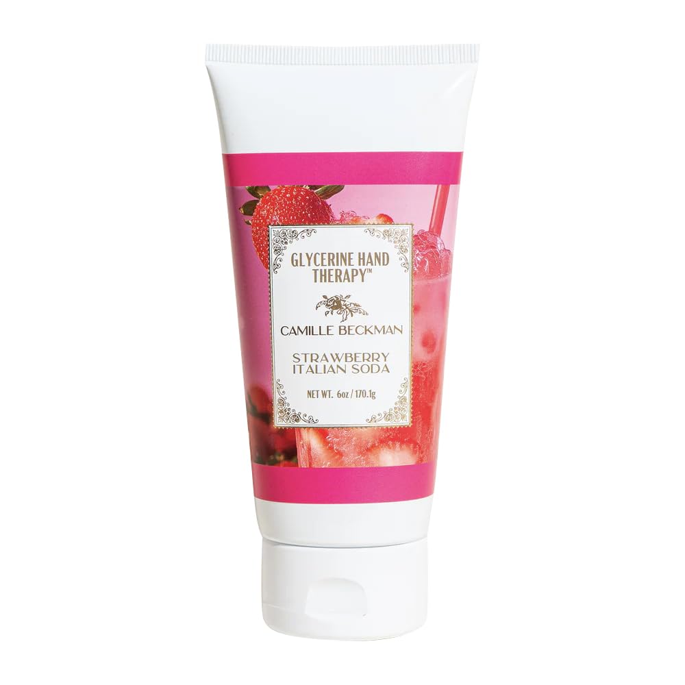 Camille Beckman Glycerine Hand Therapy Cream, Strawberry Italian Soda, Ultra Moisturizing Hand Cream for Dry, Cracked Hands, Non-Greasy, Paraben-Free, Made in USA, 6 Ounce