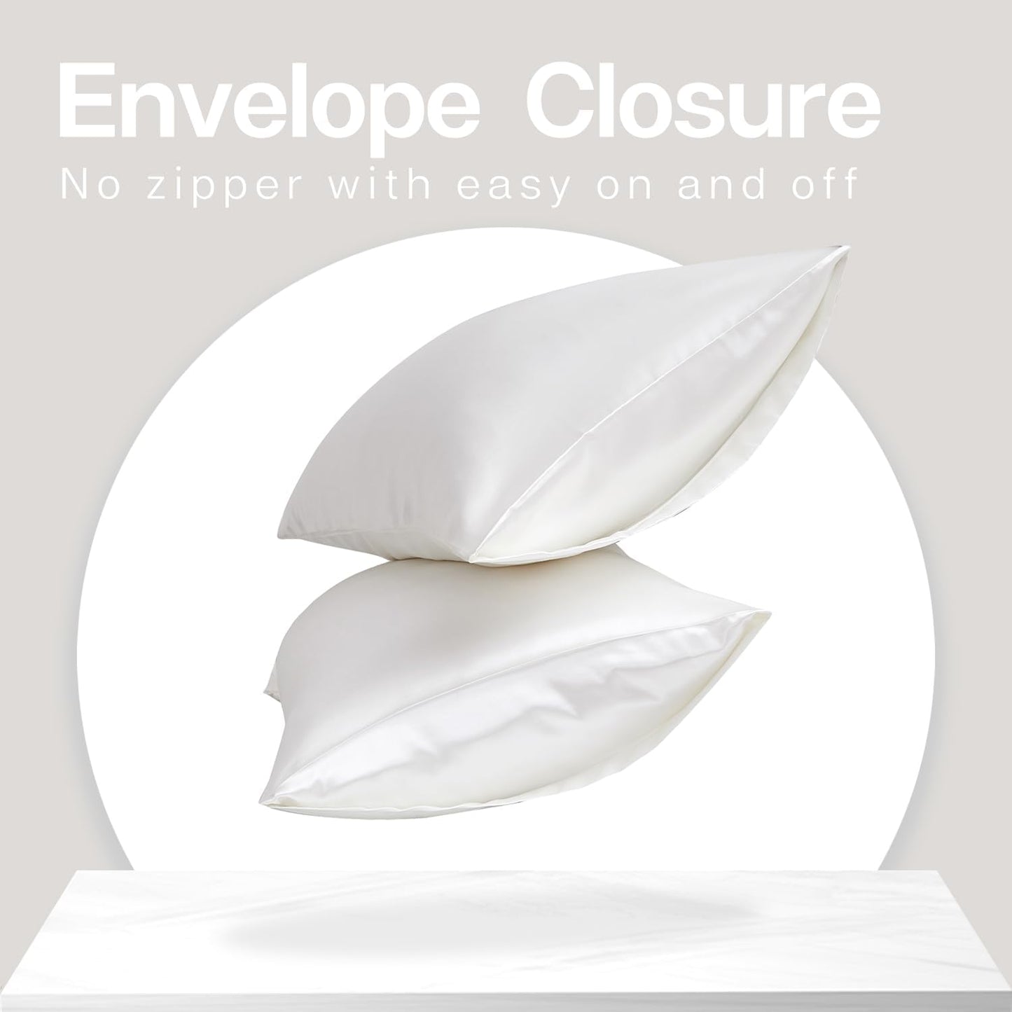 MR&HM Satin Pillowcase for Hair and Skin, Silk Satin Pillowcase 2 Pack, King Size Pillow Cases Set of 2, Silky Pillow Cover with Envelope Closure (20x36, Ivory)