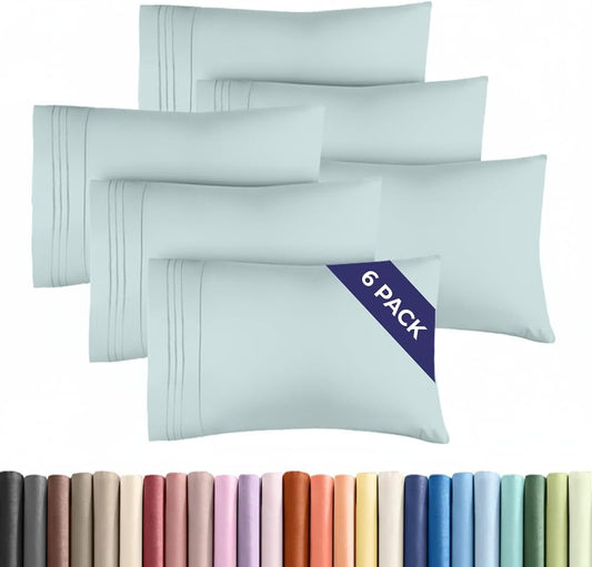 Standard Pillow Cases Set of 6 - Ultra Soft Hotel Quality Pillowcase Covers - Comfy, Cozy & Wrinkle Free - Shrink, Stain & Fade Resistant - Machine Washable Pillow Protectors - 6 Piece Set - Ice Blue