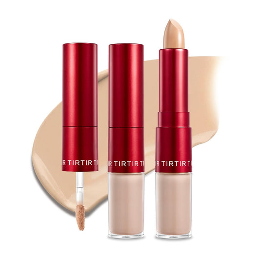 TIRTIR Glide&Hide Blurring Concealer - Creamy texture, Conceals dark circles and wrinkles, Dual formula (liquid tip & balm stick), Long-lasting wear, Korean Makeup, #4.5N, 0.28 Oz