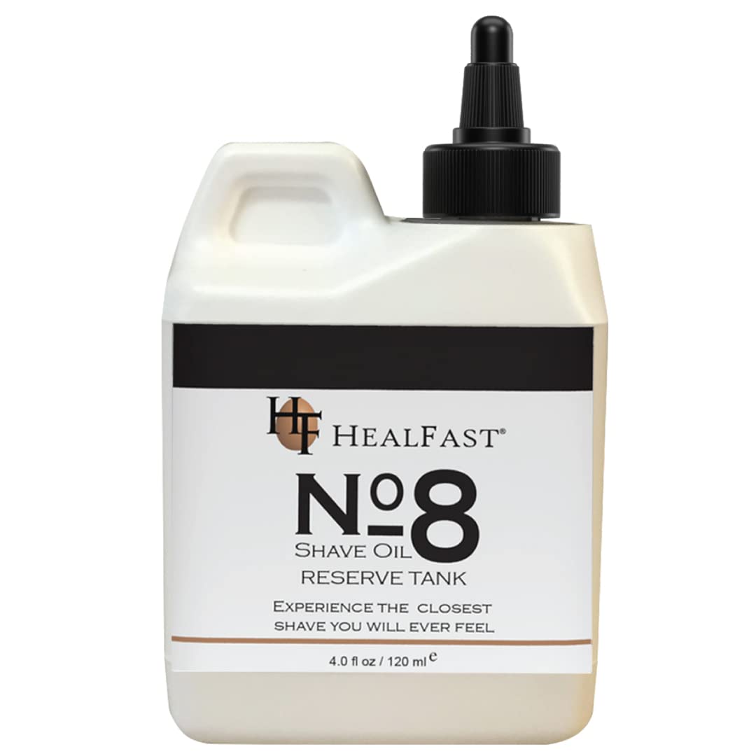 Healfast No 8 Shaving Oil Reserve Tank 4 Oz – Softens, Cleanses Pores – Prevents Razor Drag, Burn & Ingrown Hairs – Shave Oil for Men & Women – Can be used Before & After-Shave