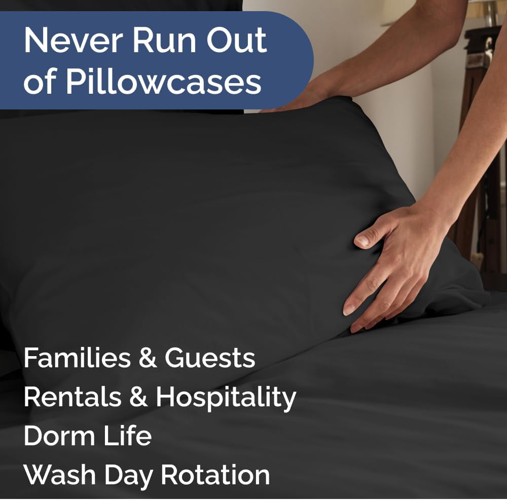 Standard Pillow Cases Set of 10 - Ultra Soft Hotel Quality Pillowcase Covers - Comfy, Cozy & Wrinkle Free - Shrink, Stain and Fade Resistant - Machine Washable Pillow Protectors - 10 Piece Set - Black