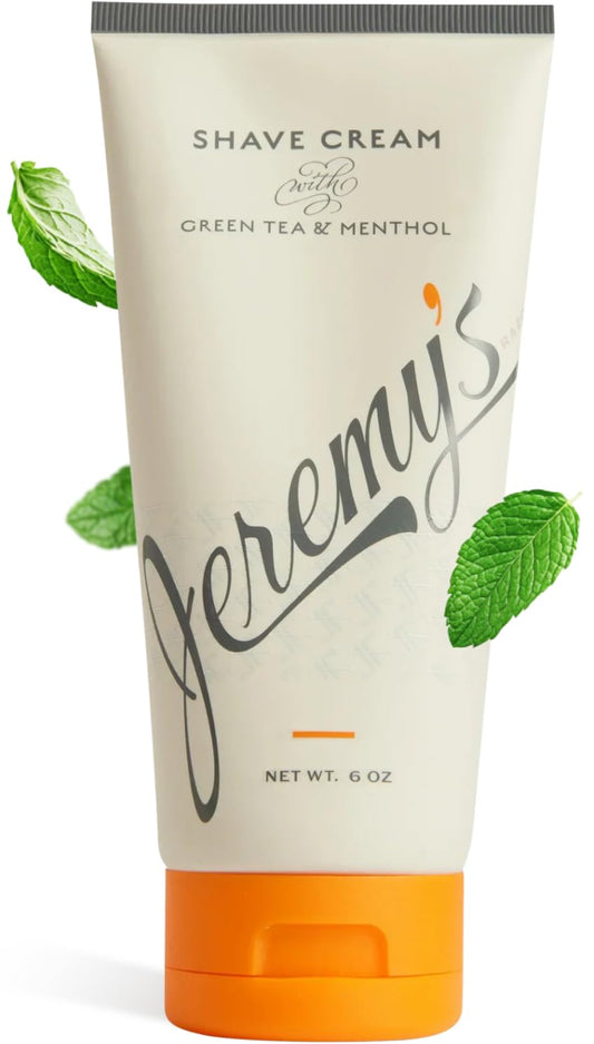 Jeremy’s Razors Shaving Cream Mens with Green Tea + Menthol, 6 Fl Oz, Off White