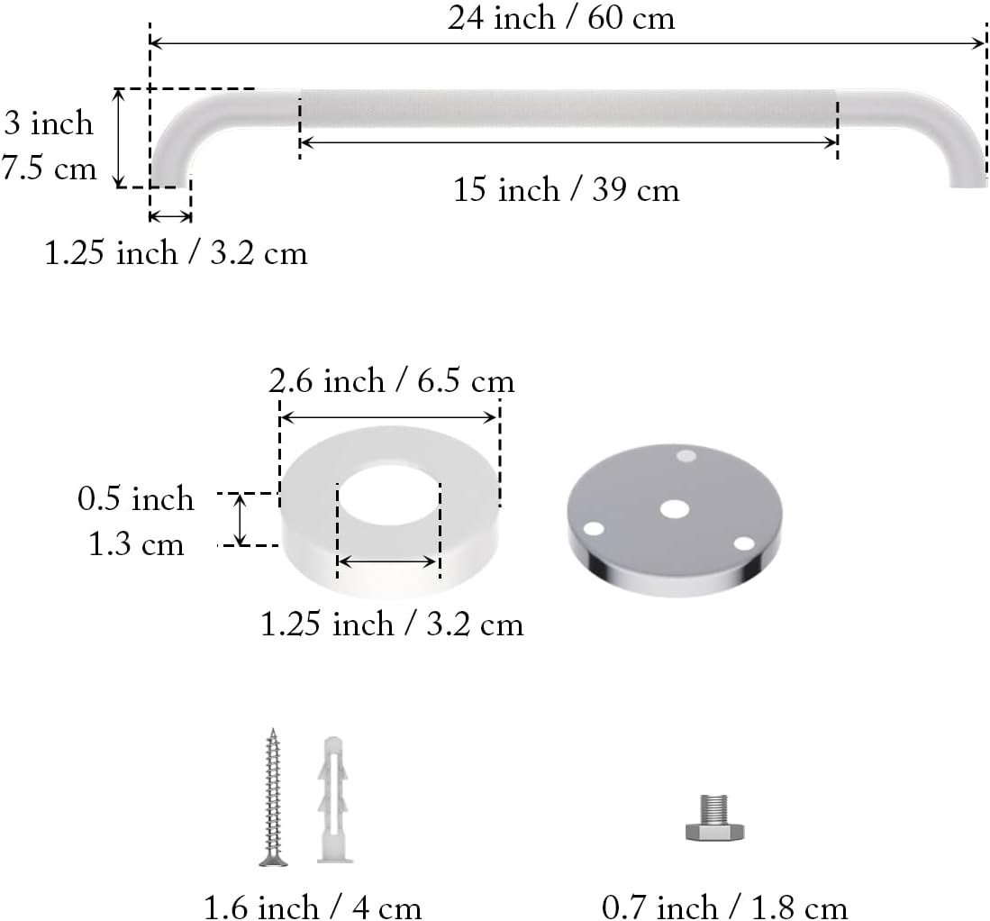 2 Pack 24 Inch Anti Slip Shower Grab Bar Oil Rubbed White 1.25" Diameter,Munzong Bathroom Grab Bar, Knurled Bathroom Balance Bar,Safety Hand Rail Support Handicap Elderly Senior Assist Bath Handle