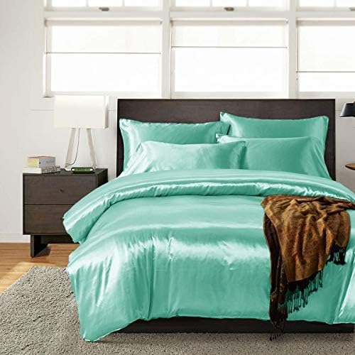 JUWENIN,Luxury Satin Pillowcase with Zipper (Silky Satin Pillow Case for Hair) Set of 2 (Standard, Aqua Blue)