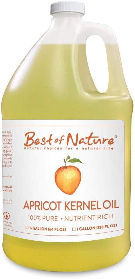 Best of Nature 100% Pure Apricot Oil – Lightweight Massage & Body Oil, Unscented Moisturizer for Hair, Skin, Face, Ideal Carrier Oil for Essential Oils, Half Gallon (64 fl oz)