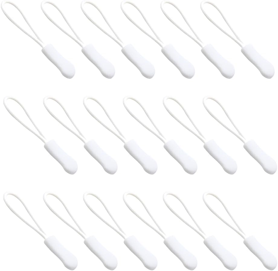 Ruidee 50 Pieces Zipper Pulls Zipper Tabs Zipper Pull Cord Extender Replacement Zipper Pulls for Backpacks, Jackets, Luggage, Purses, Handbags（White）