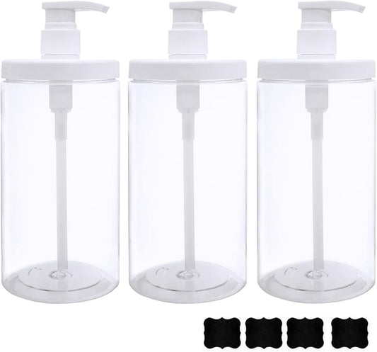 Cosywell Pump Bottle Dispenser Plastic Pump Bottles Refillable Bottles Wide Mouth Jar Style Empty Pump Bottles Bathroom Shower Containers for Lotion Shampoo Conditioner (White, 3X 1000ml)