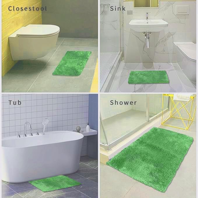 FIFU Bathroom Runner Rug 24" W x 60" L, Bath Mats for Bathroom, Bedroom & Kitchen, Non-Slip Rubber Latex Backing, Comfort & Soft Shower Bathmat & Carpet for Sink, Home & Hallways, Green