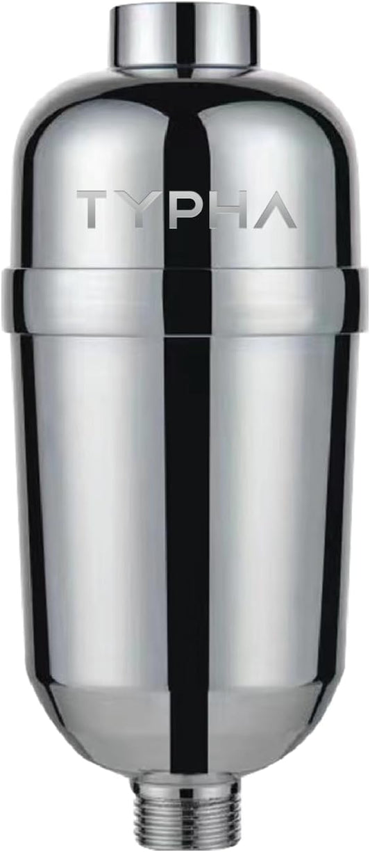 TYPHA ElementFlow 15-Stage Deep-Purifying Shower Filter – Advanced Chlorine Protection+ Reduces Dry, Itchy Skin, Dandruff & Eczema – Enhances Skin, Hair & Nail Health Silver