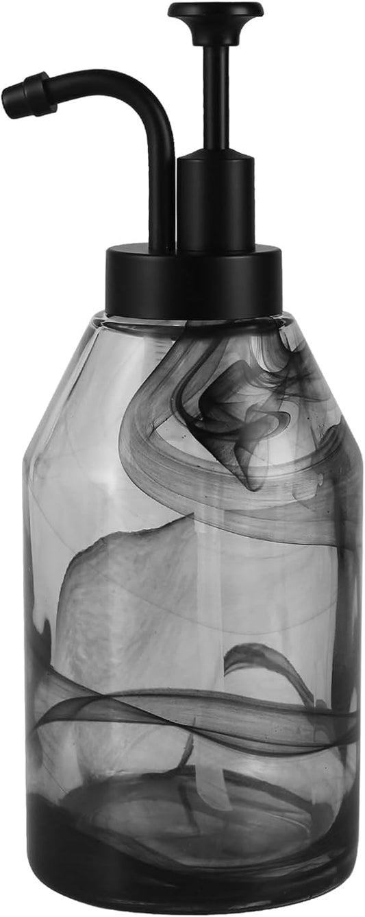 Glass Soap Dispenser for Kitchen and Bathroom Counter, 12.5 Oz Unique 3D Black Smog Thick Glass Hand Soap Bottle with Smooth Action Rust-Free ABS Pump, Kitchen Dish Soap Dispenser (Black)