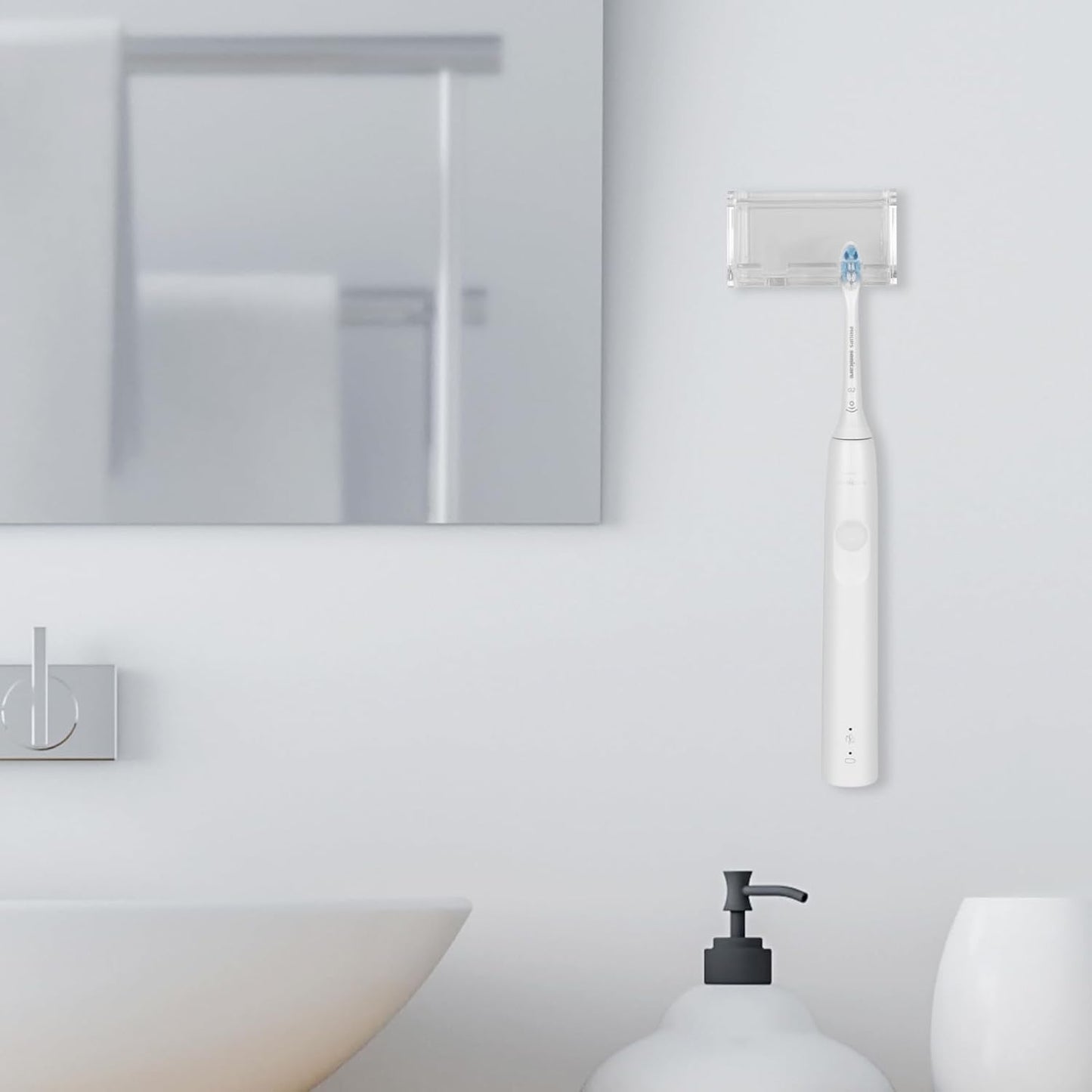 2 Pack Toothbrush Holder Wall Mounted with Cover for Bathroom, 2 Slots Toothbrush Storage Organizer for Shower, Self Adhesive Toothbrush Hanger Rack for Dorm, Cabinet (Clear)