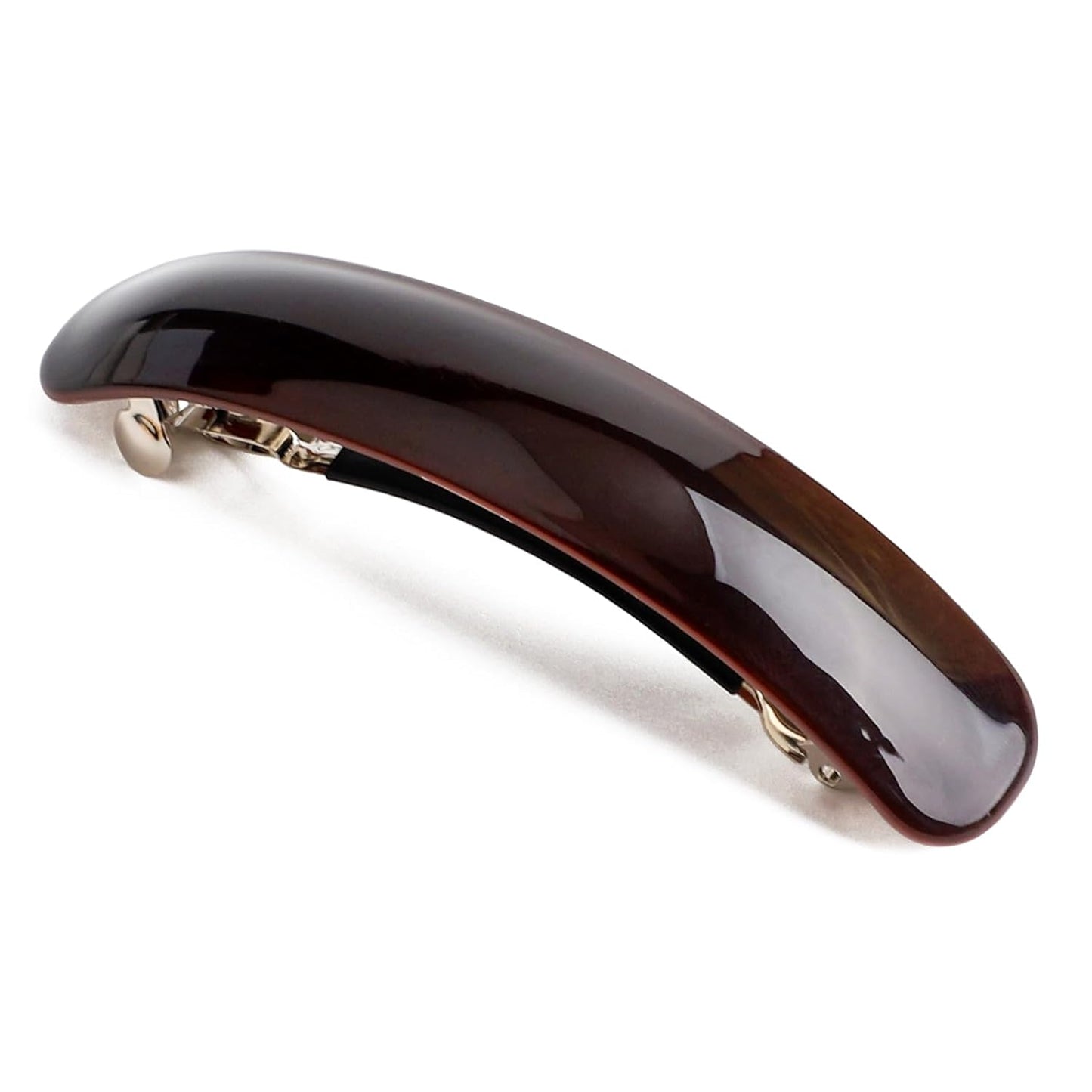 French Large Arc-shaped Adjustable Hair Clip Barrette for Women, Automatic Clasp (Dark Brown)