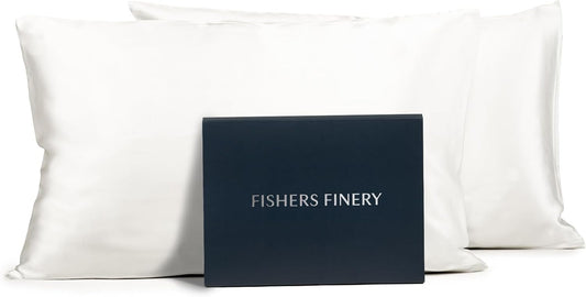 Fishers Finery 25mm 100% Pure Mulberry Silk Pillowcase 2 Pack (White Standard 2 Pack)