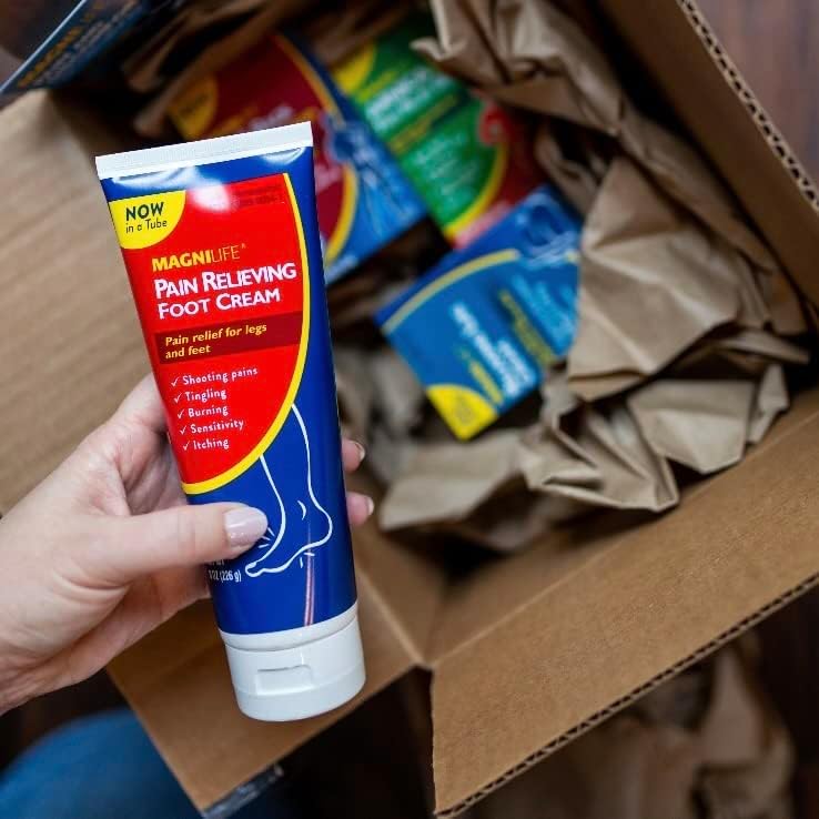 MagniLife Pain Relieving Foot Cream Soothing Relief for Soreness, Pain, Burning, Tingling, Itching or Sensitivity in Feet & Legs - All-Natural Moisturizing Topical - Petroleum-Free - 4oz Tube