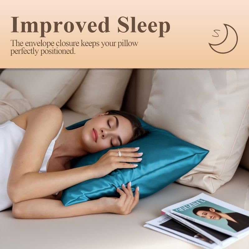 Juwenin Bedding,Super Soft and Luxury Silky Satin Pillowcase with Zipper (Silky Satin Pillow Case for Hair) Set of 2 (Teal, King(20''x36'))