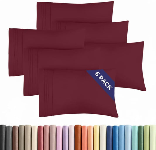 Queen Pillow Cases Set of 6 - Ultra Soft Hotel Quality Pillowcase Covers - Comfy, Cozy & Wrinkle Free - Shrink, Stain and Fade Resistant - Machine Washable Pillow Protectors - 6 Piece Set - Burgundy