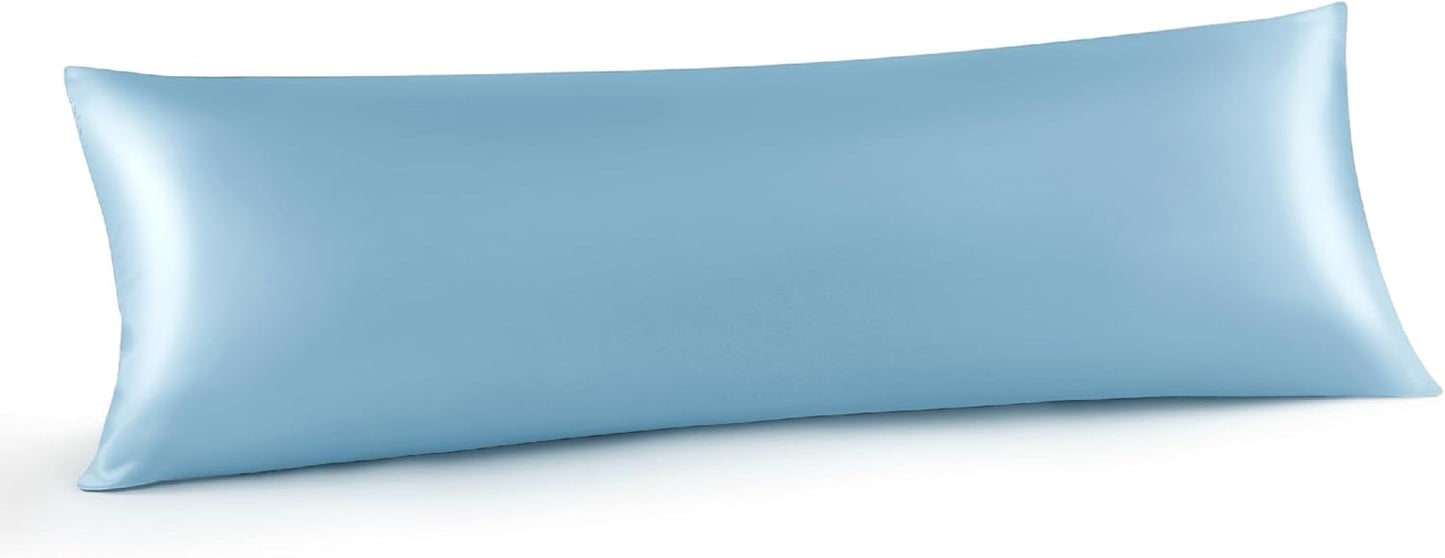 INFIIXSO Body Pillow Cover with Zipper, Luxury Mulberry Silk Body Pillow Case 20x54 Inches, Ultra Smooth and Soft Cooling Long Pillowcase, Gift for Women, Men(Light Blue)