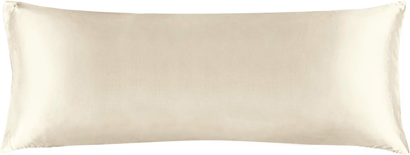 BEDELITE Satin Body Pillow Cover, Super Soft and Cooling Body Pillow Pillowcase for Hair and Skin, Breathable Silky Full Long Pillowcase Cover(20"x54", Beige)