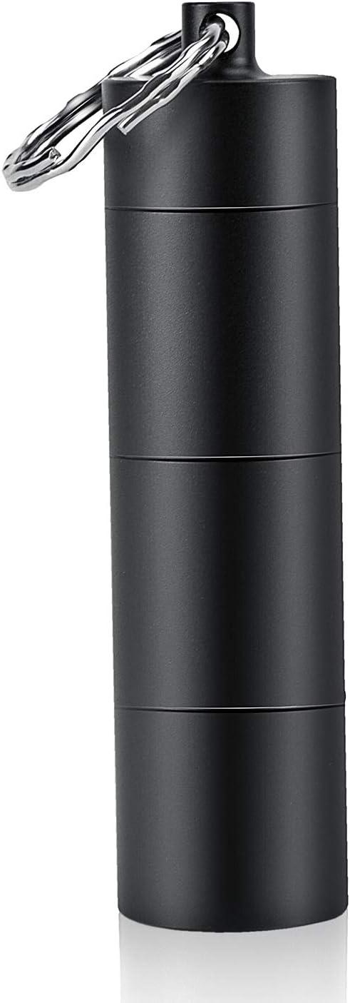 PPFISH Portable Daily Pill Case, 3 Compartments Aluminum Alloy Waterproof Pill Box Dispenser, Small Pocket Pill Container, Keychain Pill Fob, Travel Pill Holder for Men Women